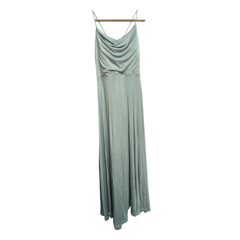 Halara Ribbed Cowl Neck Backless Crisscross Lace Up Midi Dress Rainy Sky Blue S - Picture 2 of 8